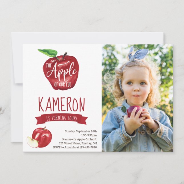 Invitación Apple de nuestro ojo foto fiesta de cumpleaños a c (Anverso)