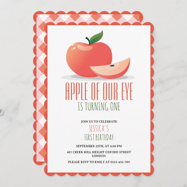 Invitación Apple de nuestro Ojo lindo primer cumpleaños (Anverso / Reverso)