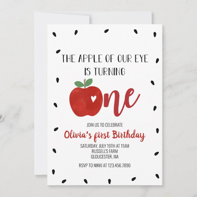 Invitación Apple de nuestro Ojo primer cumpleaños (Anverso)
