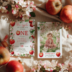 Invitación Apple de Our Eye Floral Fall Photo First Birday