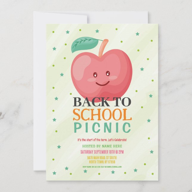 Invitación Apple De Vuelta A La Escuela Fiesta Picnic (Anverso)