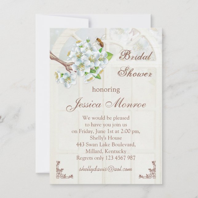 Invitación Apple florecen y la ducha nupcial de la abeja (Anverso)