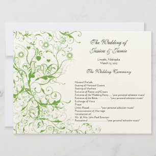 Invitación Apple Green Birds Swirl Boda Orden de servicio