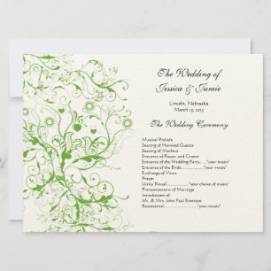 Invitación Apple Green Black Birds Swirl Orden de servicio