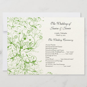 Invitación Apple Green Black Birds Swirl Orden de servicio