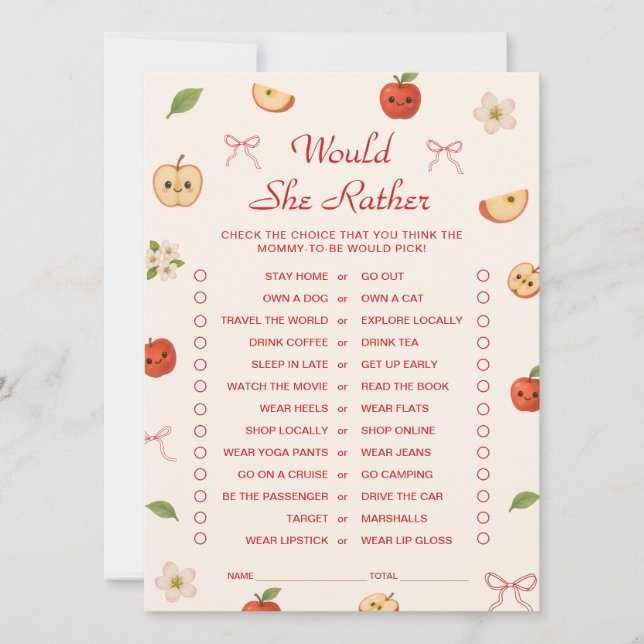 Invitación Apple, mi ojo, Baby Shower, preferiría jugar (Anverso)