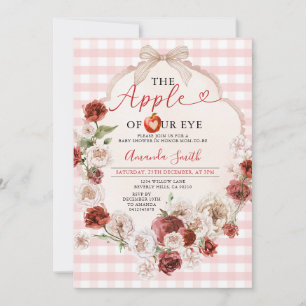 Invitación Apple, nuestro ojo, Baby Shower, dobla rosado Ging