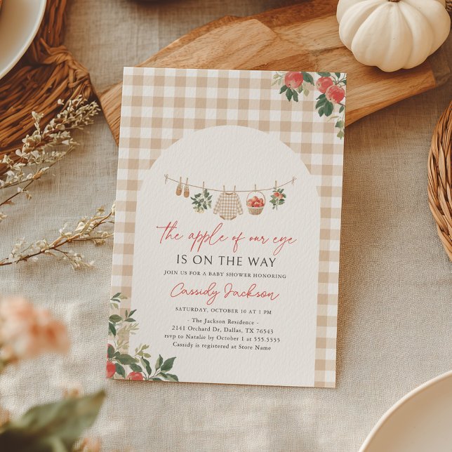 Invitación Apple of Our Eye Fall Gingham Baby Shower (Subido por el creador)