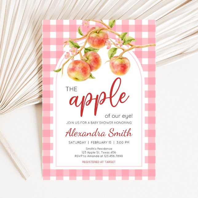 Invitación Apple of Our Eye Gingham Baby Shower (Apple Baby Shower Invitation)