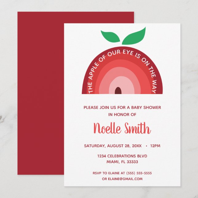 Invitación Apple of our Eye, Red Apple Rainbow, Baby Shower (Anverso / Reverso)