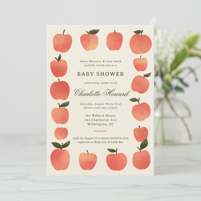 Invitación Apple Theme Fall Harvest Baby Shower (Anverso de pie)