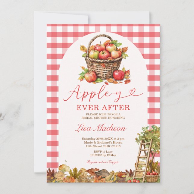 Invitación Apple-y Ever After Orchard Red Plaid Bridal Shower (Anverso)