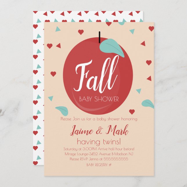 Invitación Apples Hearts Confetti Cae Baby Shower (Anverso / Reverso)
