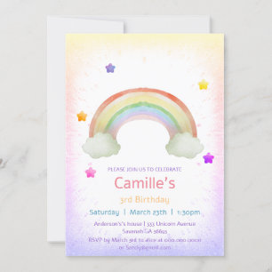 Invitación Apreciable cumpleaños de chica arcoíris
