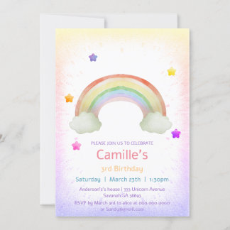 Invitación Apreciable cumpleaños de chica arcoíris