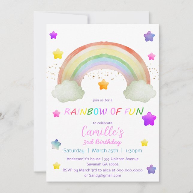 Invitación Apreciable cumpleaños de la estrella del arco iris (Anverso)