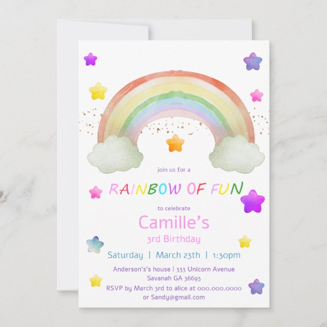 Invitación Apreciable cumpleaños de la estrella del arco iris (Anverso)