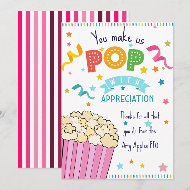 Invitación apreciación del profesor palomitas de maíz gracias (Anverso / Reverso)