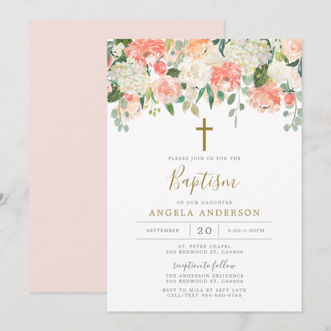 Invitación Aprendizaje y bautismo crema/invitación a la crist (Anverso / Reverso)