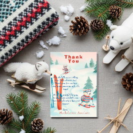 Invitación Après Bébé Ski baby Polar bear fox Thank You card