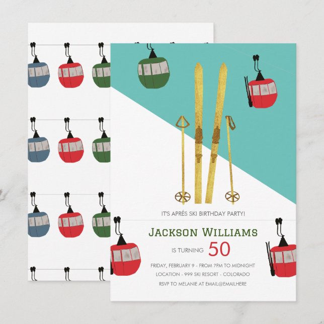 Invitación Aprés de esquí moderno Vintage Aprés cumpleaños (Anverso / Reverso)