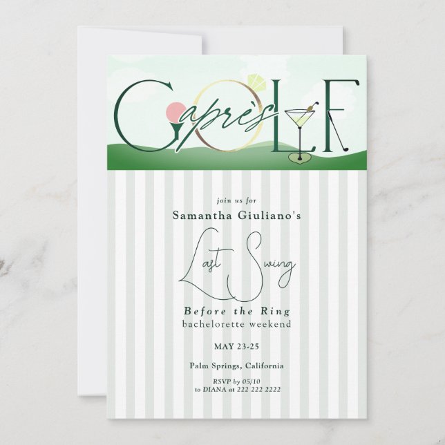 Invitación Apres Golf Último Swing Antes de la Soltera del An (Anverso)