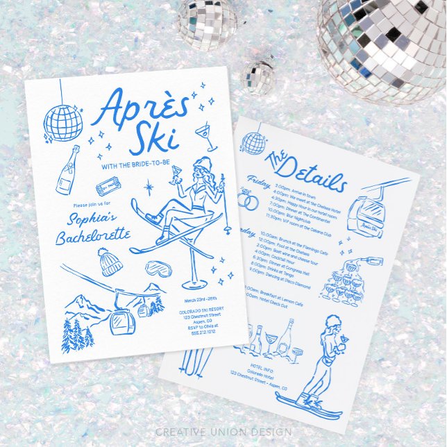 Invitación Aprés invitan a una fiesta de esquiar con soltera  (Ski Bachelorette)