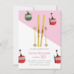 Invitación Aprés Pink Moderno Vintage Aprés Esquí Cumpleaños