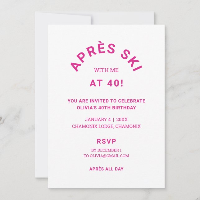 Invitación Après Ski Conmigo En Un Viaje De Fiesta De 40 Cump (Anverso)