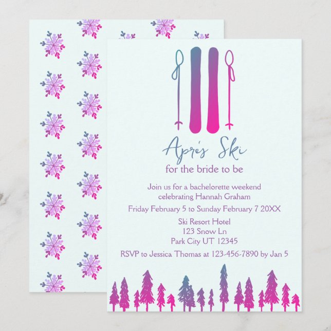 Invitación Apres Ski Neon Bachelorette Party (Anverso / Reverso)
