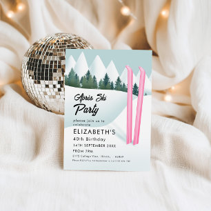 Invitación Après Ski Pink Ski Winthday Party Design