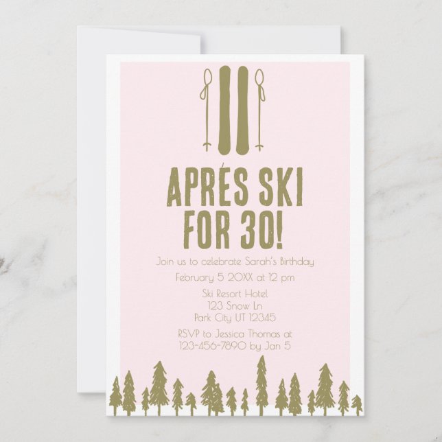 Invitación Apres Ski Winter 30 cumpleaños (Anverso)