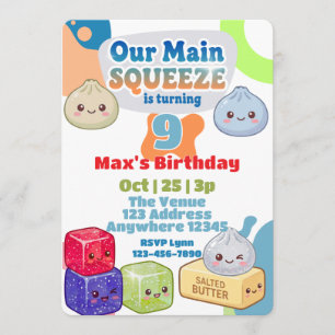 Invitación Apretón Principal Squishy Cumpleaños Azul Naranja