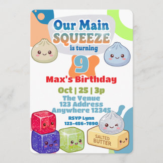 Invitación Apretón Principal Squishy Cumpleaños Azul Naranja
