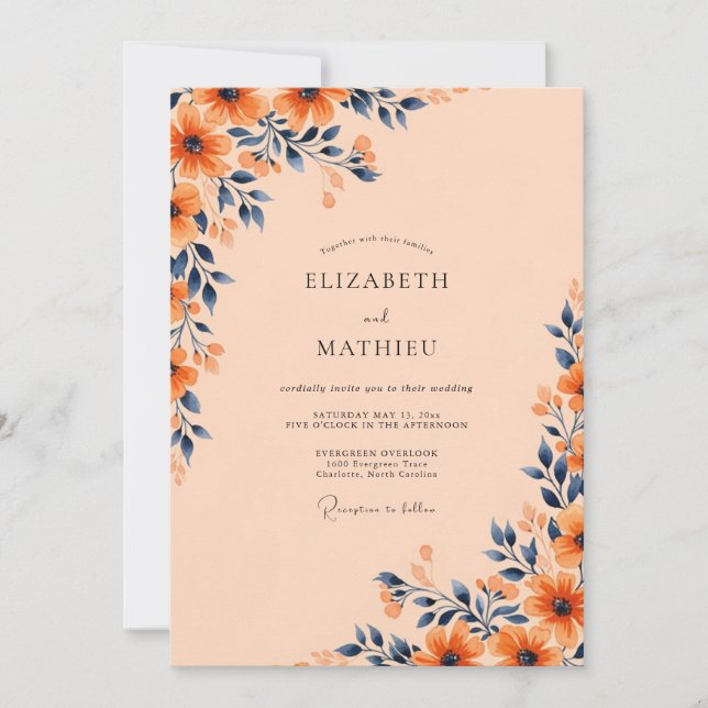 Invitación Apricot Bold Autumnal Wedding (Anverso)