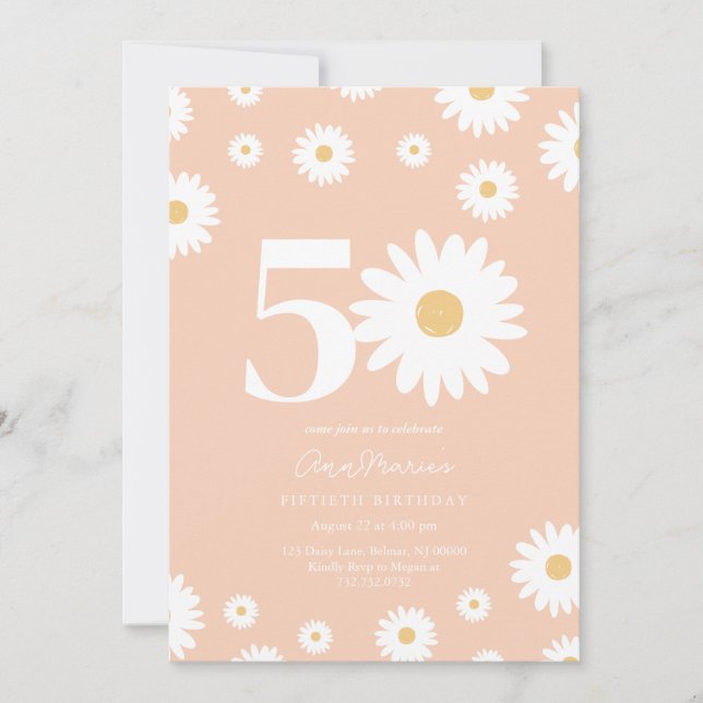 Invitación Apricot Daisy 50th Birthday Invitation (Anverso)