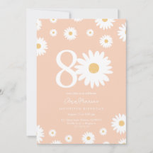 Apricot Daisy 80th Birthday Invitation