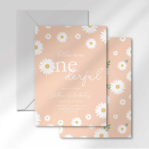 Invitación Apricot Daisy Little Miss Onederful