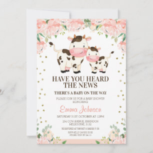 Invitación Apricot Floral Heed News Cow Baby Shower