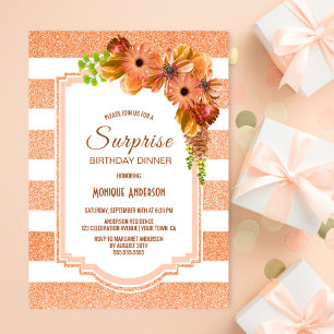 Invitación Apricot Floral Surprise Cumpleaños Cena Fiesta