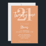 Invitación Apricot Moderno Elegante Cumpleaños 21<br><div class="desc">Una invitación moderna y sencilla de 21 años,  con una tipografía caligráfica elegante y un diseño minimalista en albaricoque y blanco.</div>