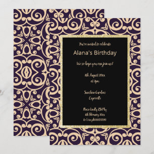 Invitación Apricot negro Resumen Imprimir cumpleaños de oro