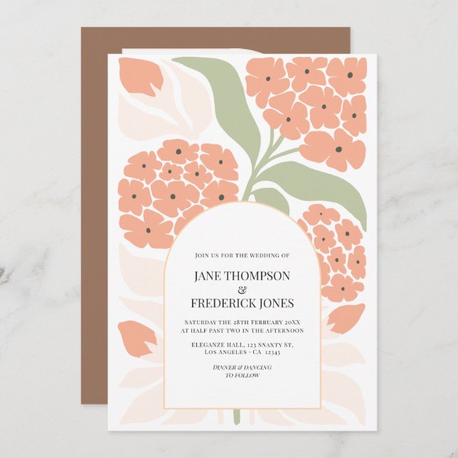 Invitación Apricot Pop Abstract Floral Modern Spring Wedding (Anverso / Reverso)