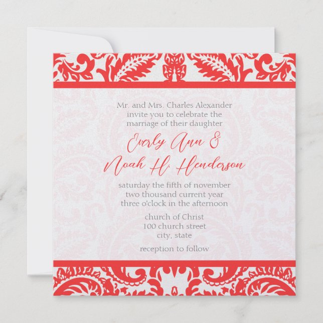 Invitación Apricot Snapdragon Coral Damask Grey Green Boda (Anverso)