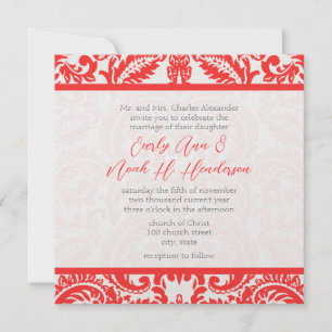Invitación Apricot Snapdragon Coral Damask Grey Green Boda