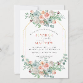 Invitación Apricot y Wasabi Green Gold Geométrico Floral