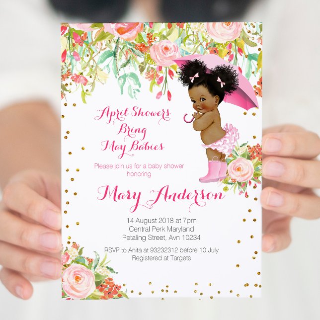 Invitación April Showers Baby Shower afroamericano (Subido por el creador)