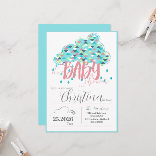 Invitación April Sprinkle Shower Mamá-en-ser Baby Shower (Anverso/Reverso In Situ)