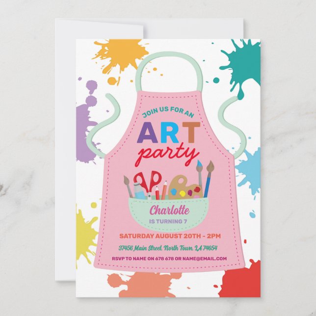 Invitación Aprón de pintura de dibujos de dibujo de Fiesta de (Anverso)