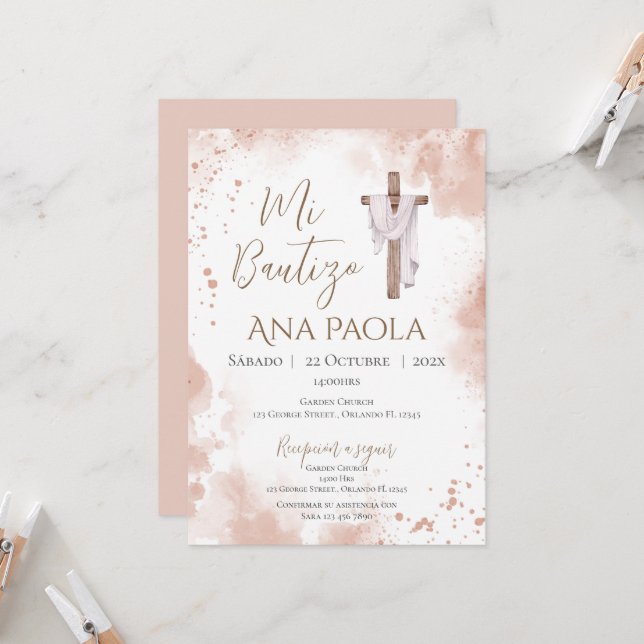 Invitación Aptismo del Boho chica (Anverso/Reverso In Situ)